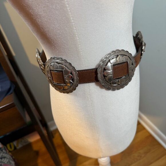 Vintage Brighton Brown Leather Sunflower Concho Belt Sz S 24–28" Boho Western - Picture 4 of 7